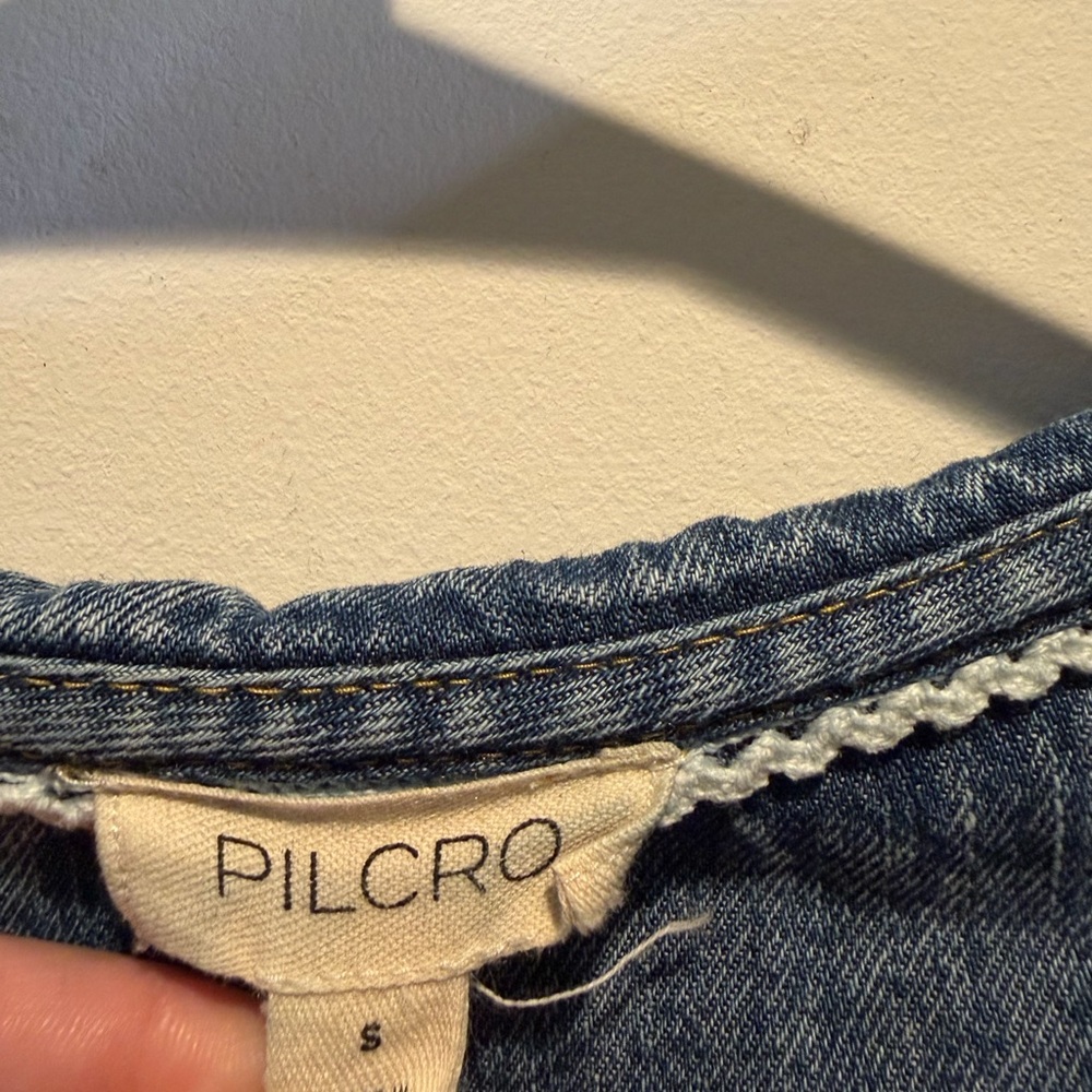 Pilcro Blue Denim Top with Ruffled Neckline - Picture 3 of 7